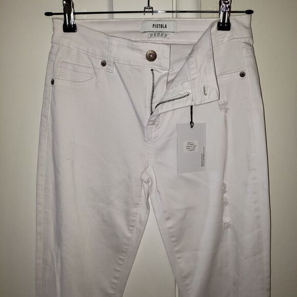 Pistola White Distressed Frayed Hem Skinny Jeans - Picture 2 of 10